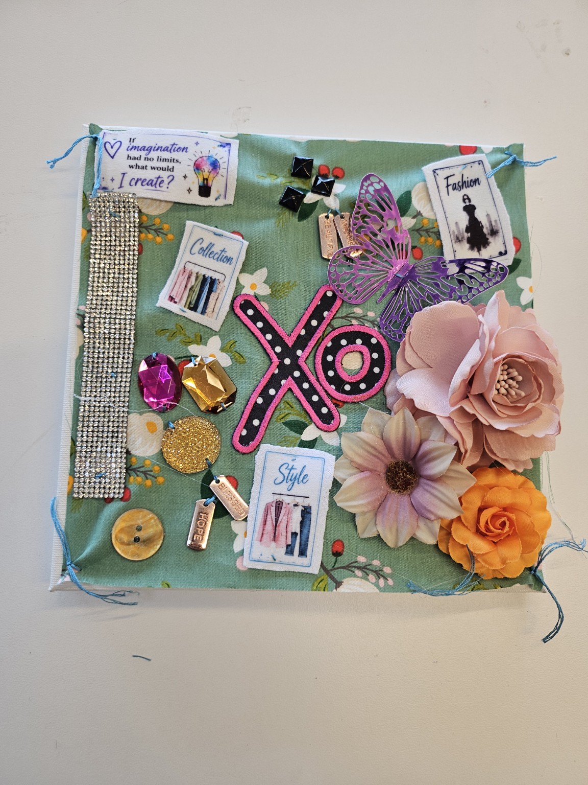 A finished fabric vision board.